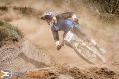 When the sun is out the dust will fly, rider James Hall leans into another dusty corner.