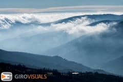 An inversion layer in the Thredbo valley provides a great view from atop Thredbo.