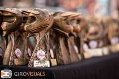 A table of trophies sits ready to be handed out to kids competing in the Thredbo Interschools.